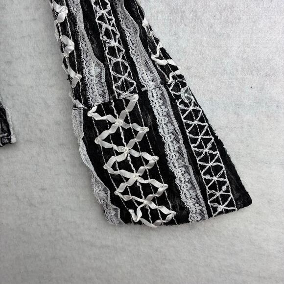 Kenar Long Sleeve Sheer Button Up Blouse Women's 8 Lolita Bell Wrist Lace Ribbon - Picture 8 of 15